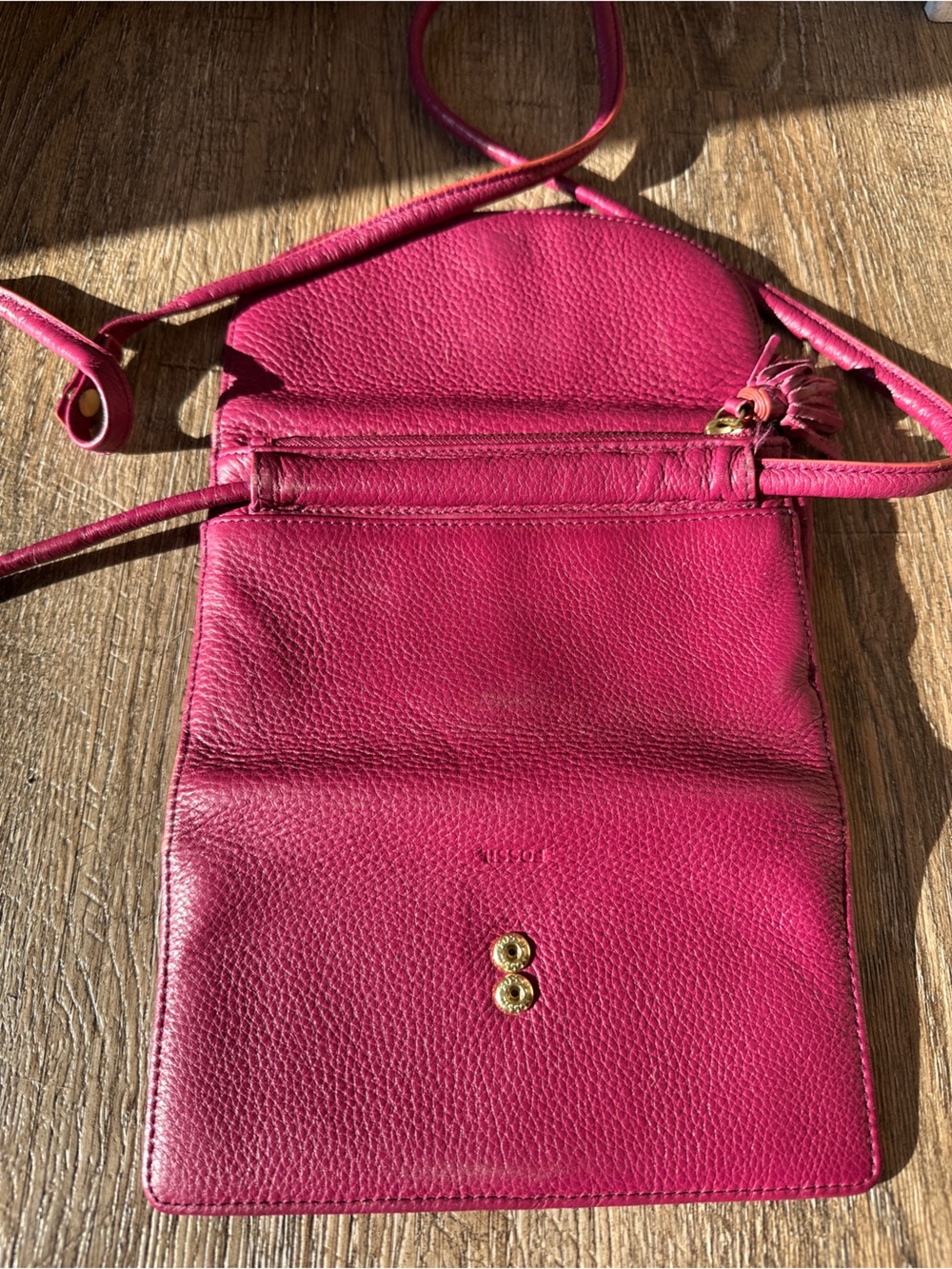 Fossil Sophia Pebble Leather Crossbody Wallet Bag โ Raspberry Pink - Picture 8 of 8